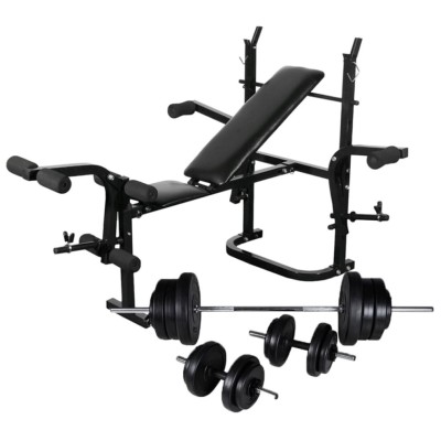 vidaXL Weight Bench with Weight Rack Barbell and Dumbbell Set 60.5kg Fitness 